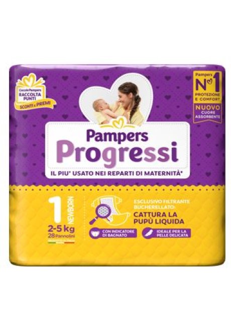 PAMPERS PROGRESSI NEWBORN PANNOLINO 1 2-5KG 28 PEZZI