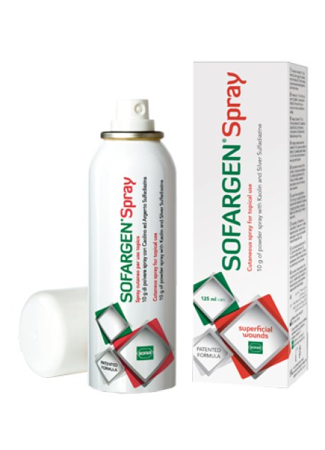 MEDICAZIONE IN POLVERE SPRAY CON CAOLINO E ARGENTO SULFADIAZINA 1% SOFARGEN SPRAY 10 G BOMBOLETTA PRESSURIZZATA 125 ML