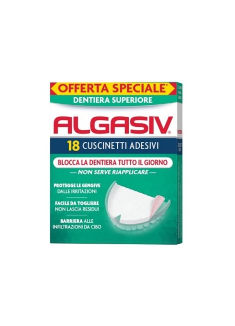 ALGASIV ADESIVO PER PROTESI DENTARIA SUPERIORE 15 PEZZI OFFERTA SPECIALE + 3 PEZZI