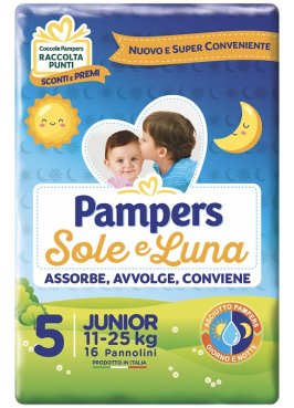 PANNOLINO PER BAMBINO PAMPERS SOLE & LUNA FLASH JUNIOR 16 PEZZI