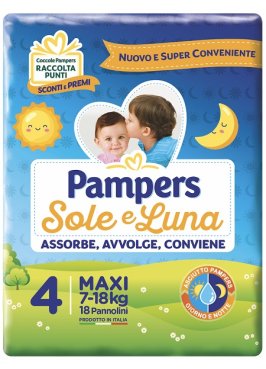 PANNOLINO PER BAMBINO PAMPERS SOLE & LUNA MAXI 18 PEZZI