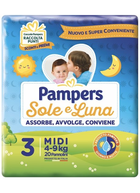 PANNOLINO PER BAMBINO PAMPERS SOLE & LUNA MIDI 20 PEZZI