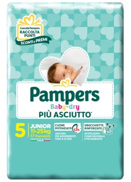 PANNOLINI PER BAMBINI PAMPERS BABY DRY DOWNCOUNT NO FLASH JUNIOR 17 PEZZI