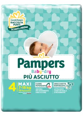 PANNOLINI PER BAMBINI PAMPERS BABY DRY DOWNCOUNT NO FLASH MAXI 19 PEZZI