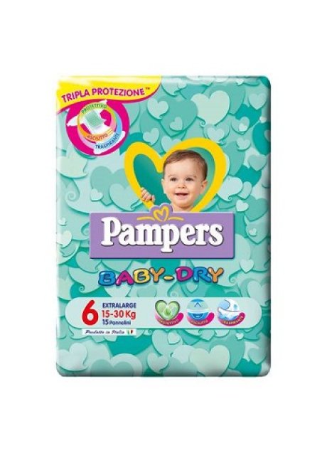 PANNOLINI PER BAMBINI PAMPERS BABY DRY DOWNCOUNT NO FLASH XL15 PEZZI