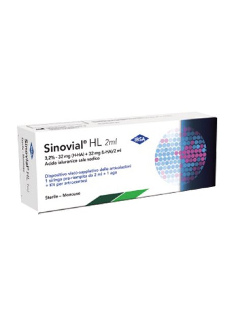 SIRINGA INTRA-ARTICOLARE SINOVIAL HL 3,2% ACIDO IALURONICO H-HA 32 MG ACIDO IALURONICO L-HA 32 MG 1 SIRINGA PRERIEMPITA2 ML + KIT B.BRAUN