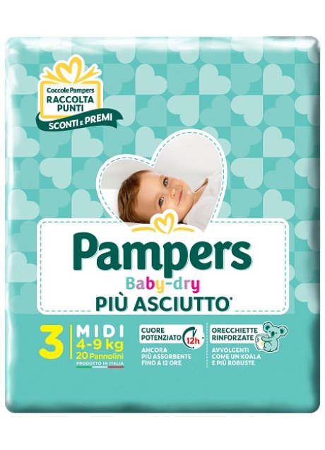 PAMPERS BABY DRY DOWNCOUNT MIDI 20 PEZZI