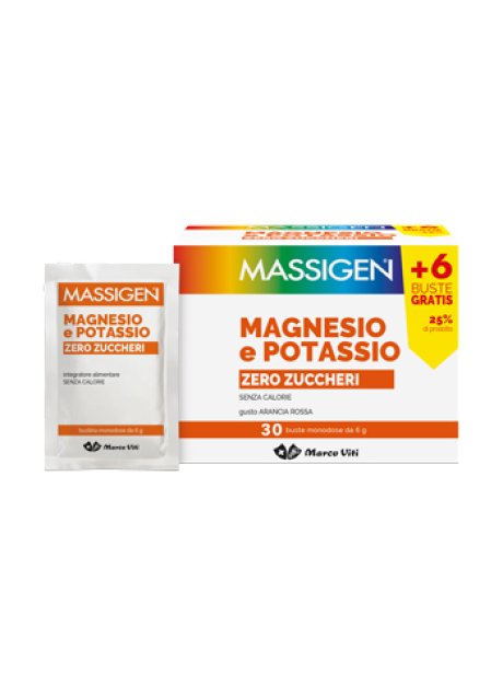 MASSIGEN MAGNESIO E POTASSIO ZERO ZUCCHERI 24 BUSTINE + 6 GRATIS