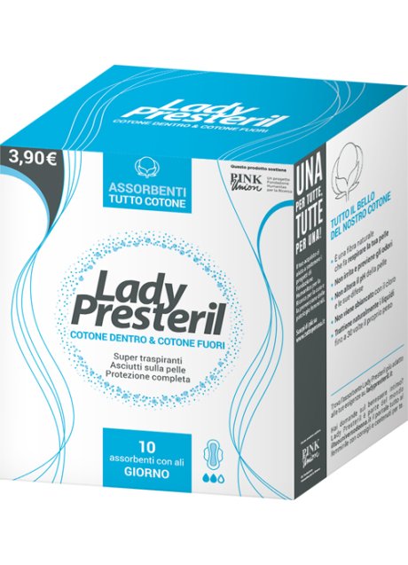 LADY PRESTERIL COTONE DENTRO & COTONE FUORI 10 ASSORBENTI CON ALI GIORNO PROMO