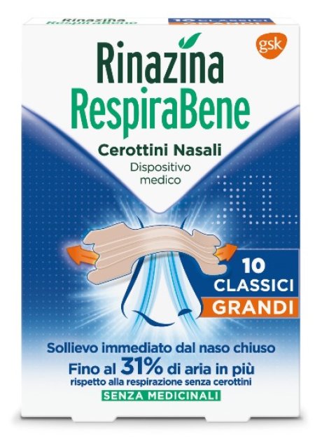 RINAZINA RESPIRABENE CEROTTI NASALI CLASSICI GRANDI CARTON 10 PEZZI