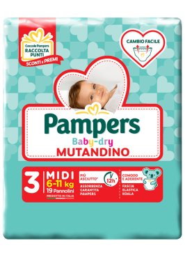 PAMPERS BABY DRY MUTANDINA MIDI SMALL PACK 19 PEZZI