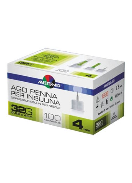 AGO PER PENNA DA INSULINA MASTER-AID 32 GAUGE 4 MM 100 PEZZI