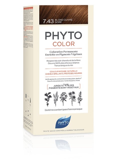 PHYTOCOLOR 7,43 BIONDO RAMATO DORATO LATTE + CREMA + MASCHERA + FOGLIETTO ILLUSTRATIVO + 1 PAIO DI GUANTI