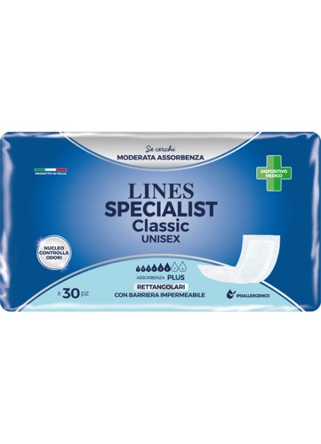 PANNOLONE LINES SPECIALIST CLASSIC RETTANGOLARE CON BARRIERA30 PEZZI