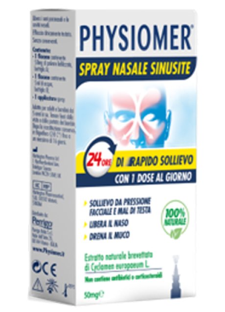 PHYSIOMER SPRAY NASALE SINUSITE 2 PEZZI 1 FLACONE DA 50 MG DI ESTRATTO DI CICLAMINO NATURALE LIOFILIZZATO + 1 FIALE DA 5ML DI SOLVENTE