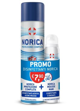 NORICA PROTEZIONE COMPLETA DISINFETTANTE AEROSOLO AZIONE VIRUCIDA ESSENZA BALSAMICA 300 ML + MOUSSE MANI DISINFETTANTE EIDRATANTE MUSCHIO BIANCO