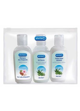 ALVITA KIT VIAGGIO BODY CARE 1 GEL DOCCIA ALOE VERA 75 ML +1 CREMA CORPO IDRATANTE ALOE 75 ML + 1 SHAMPOO USO FREQUENTE75 ML