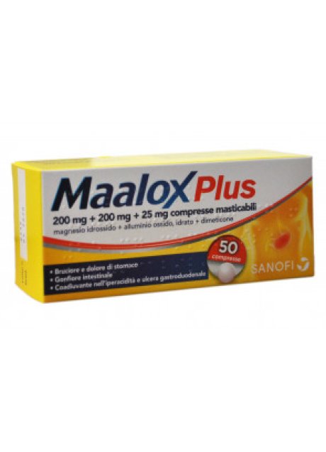 MAALOX PLUS*50 cpr mast 200 mg + 200 mg + 25 mg