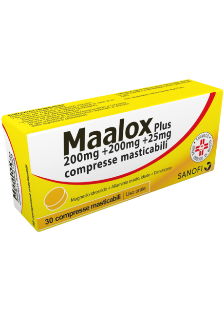 MAALOX PLUS*30 cpr mast 200 mg + 200 mg + 25 mg