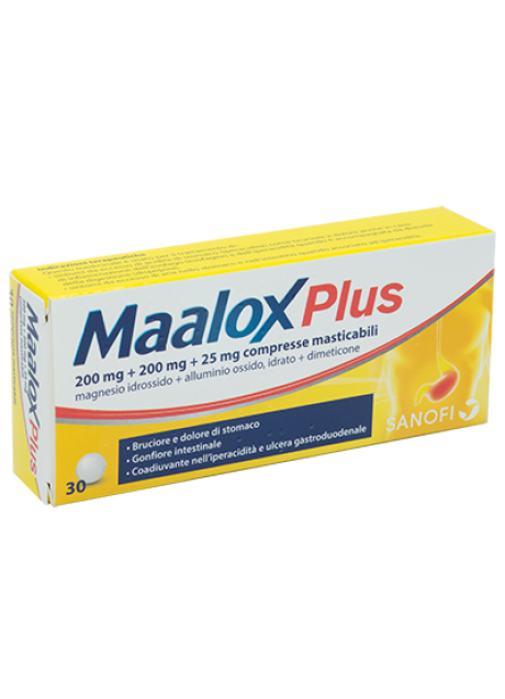 MAALOX PLUS*30 cpr mast 200 mg + 200 mg + 25 mg