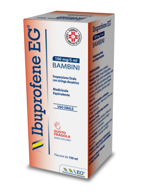 IBUPROFENE (EG)*orale sosp 150 ml 100 mg/5 ml gusto fragolasenza zucchero